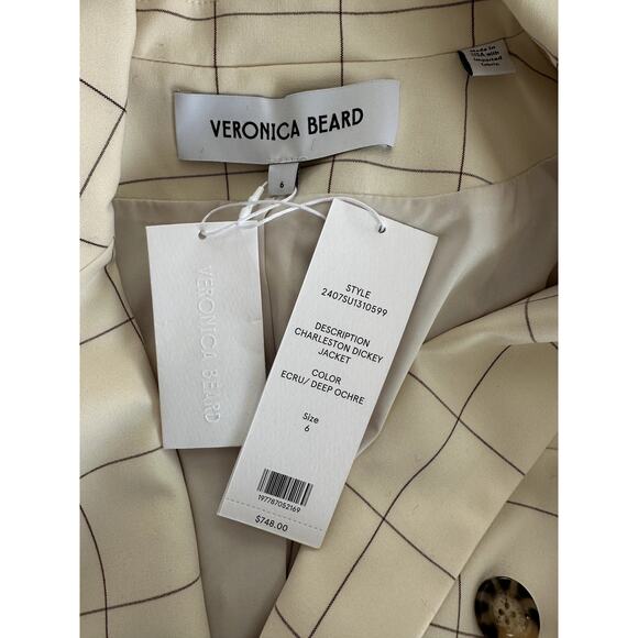 NWT $748 Veronica Beard Charleston Dickey Jacket Size 6 Plaid Ecru/ Deep Ochre - Picture 6 of 10
